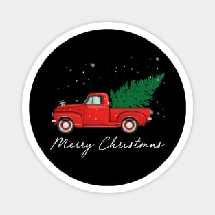 Merry Christmas Retro Vintage Red Truck Magnet